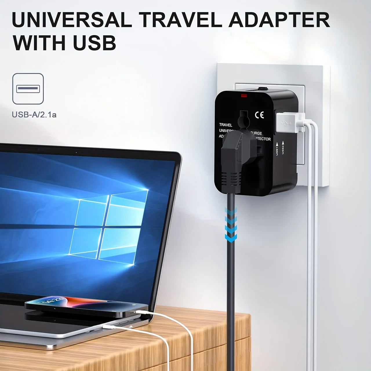 Global rejseadapter med duale USB-opladningsporte