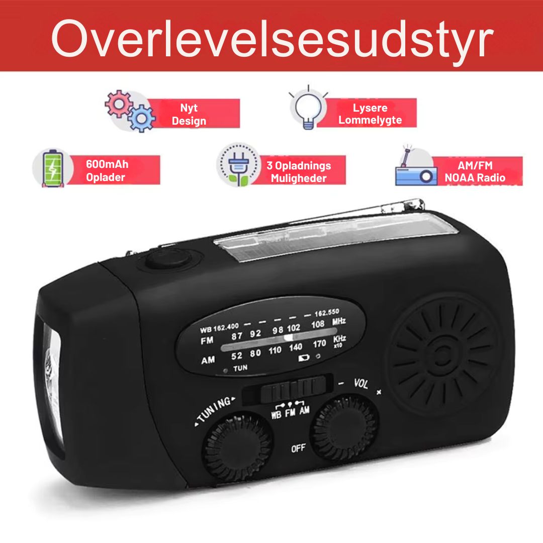 Nødradio med Powerbank og Lommelygte