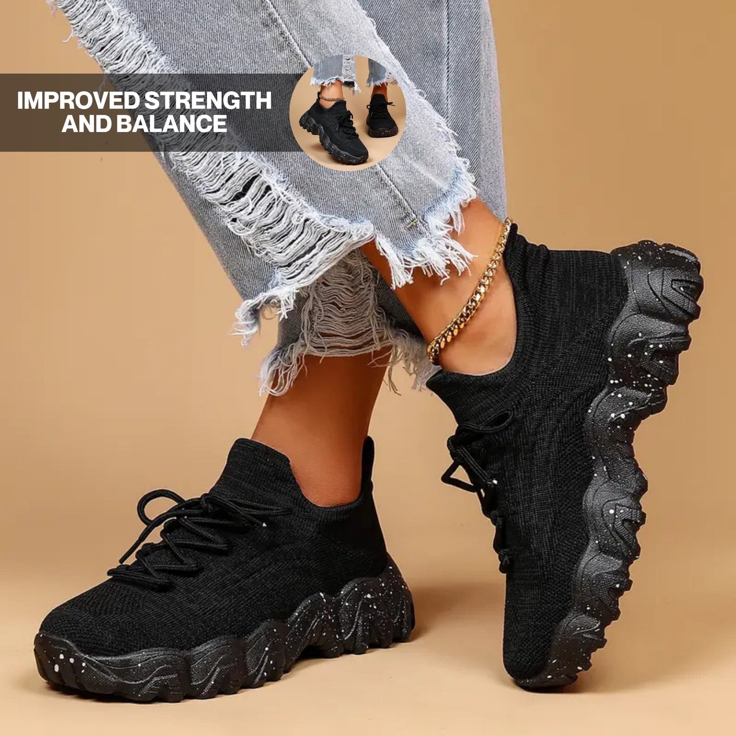 Mara polstrede slip-on gåsko med bred tåboks og 3 cm sål