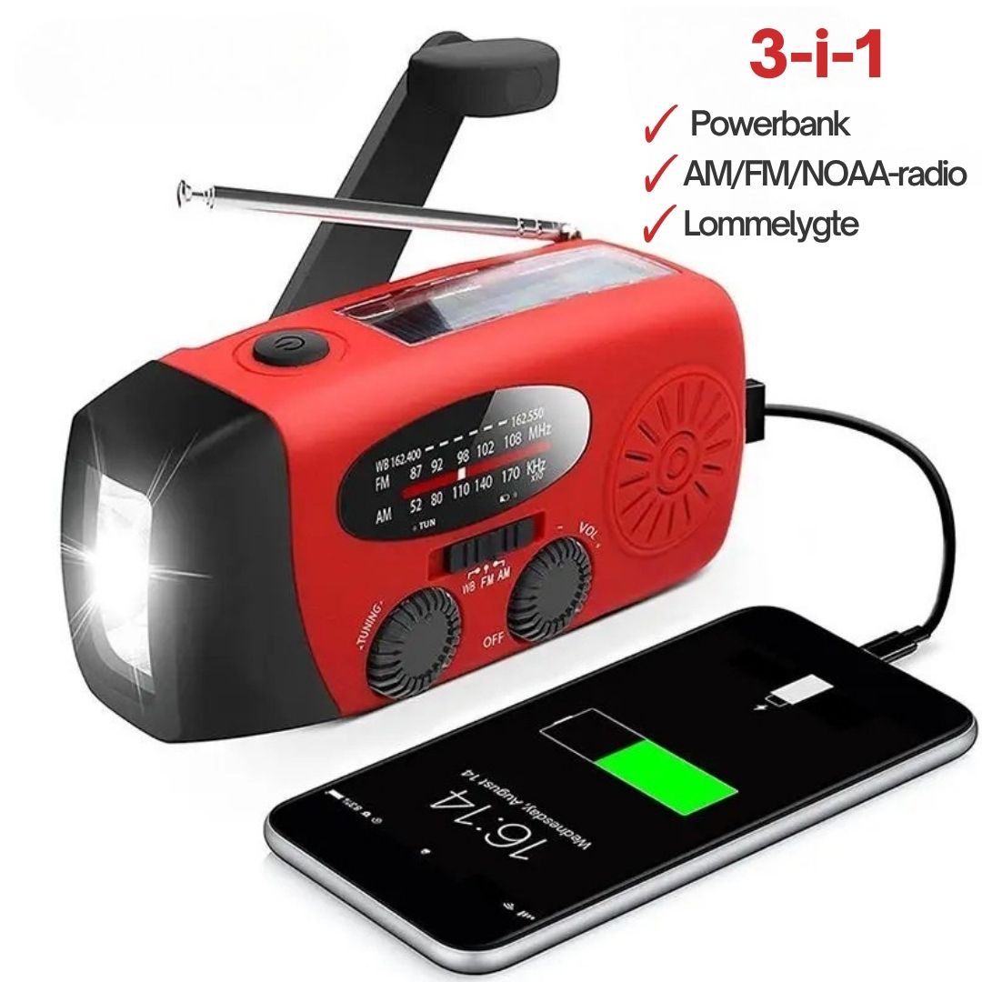 Nødradio med Powerbank og Lommelygte