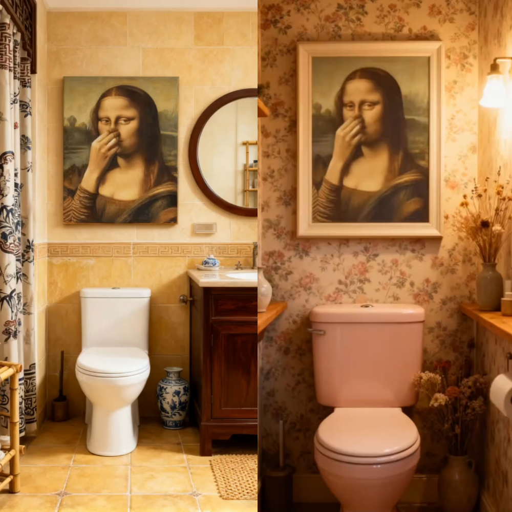 Vintage Sjovt Badeværelses Monalisa Vægkunst