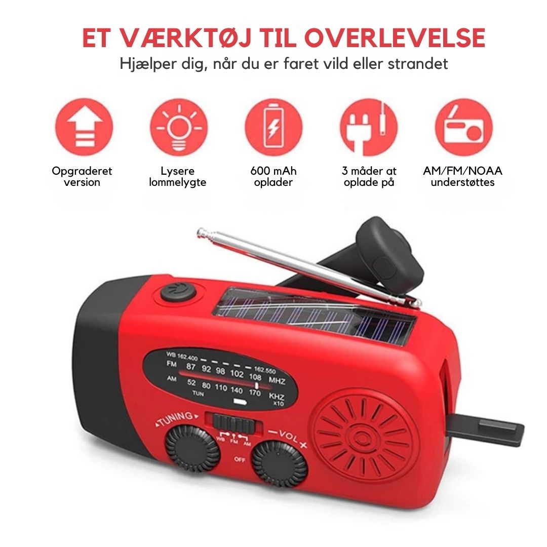 Nødradio med Powerbank og Lommelygte