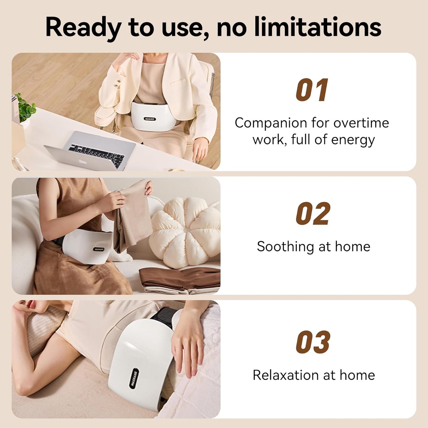 Elektrisk mavemassager med varme, 3 intensitetsniveauer og USB-C opladning