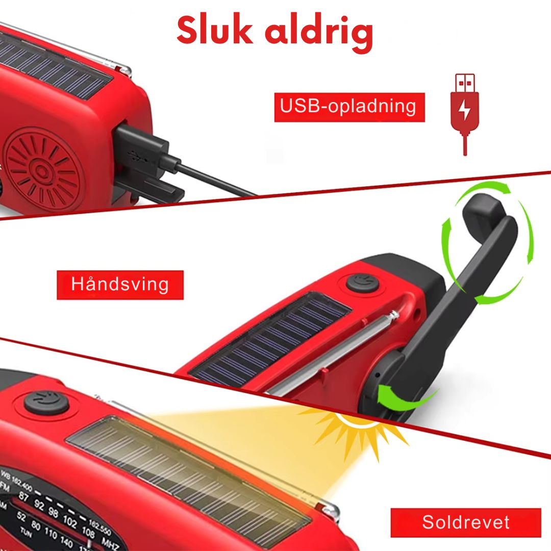 Nødradio med Powerbank og Lommelygte