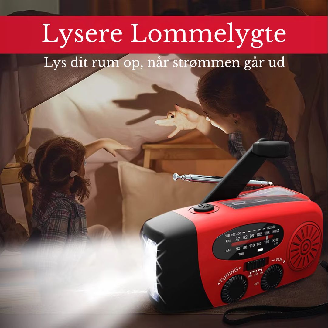 Nødradio med Powerbank og Lommelygte