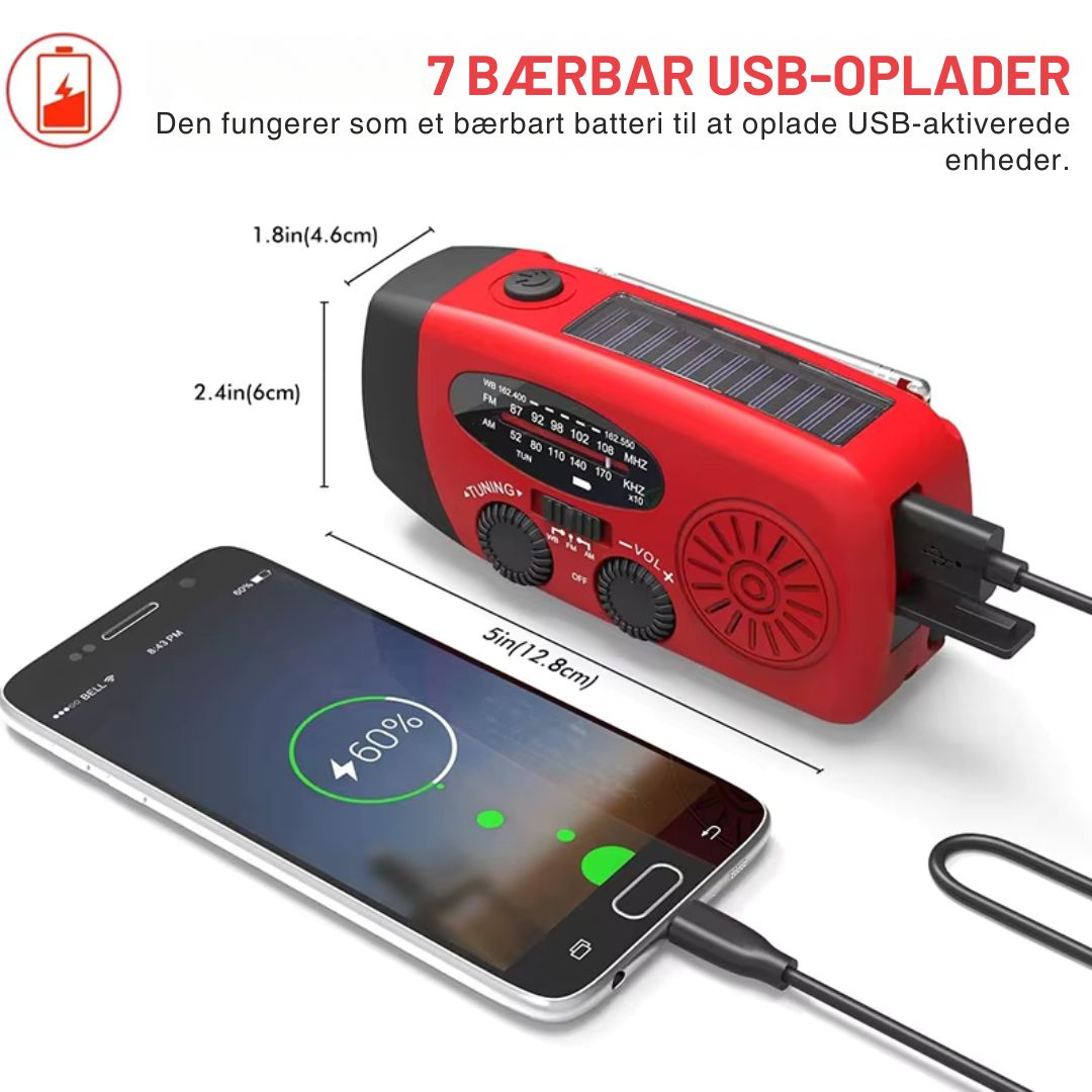 Nødradio med Powerbank og Lommelygte