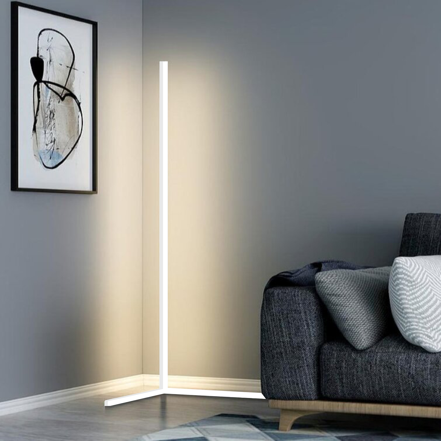 Slim LED-hjørnelampe – lysdæmpbar til stuen og soveværelset