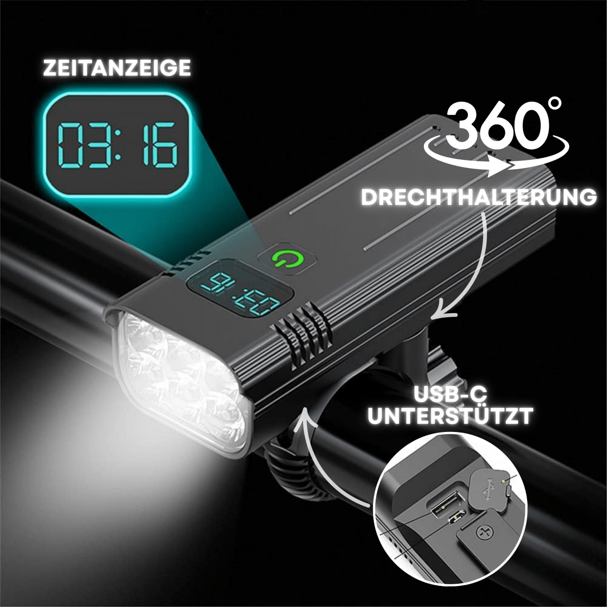 nordivo | LED-cykellygte på 5000 lumen til sikkerhed om natten