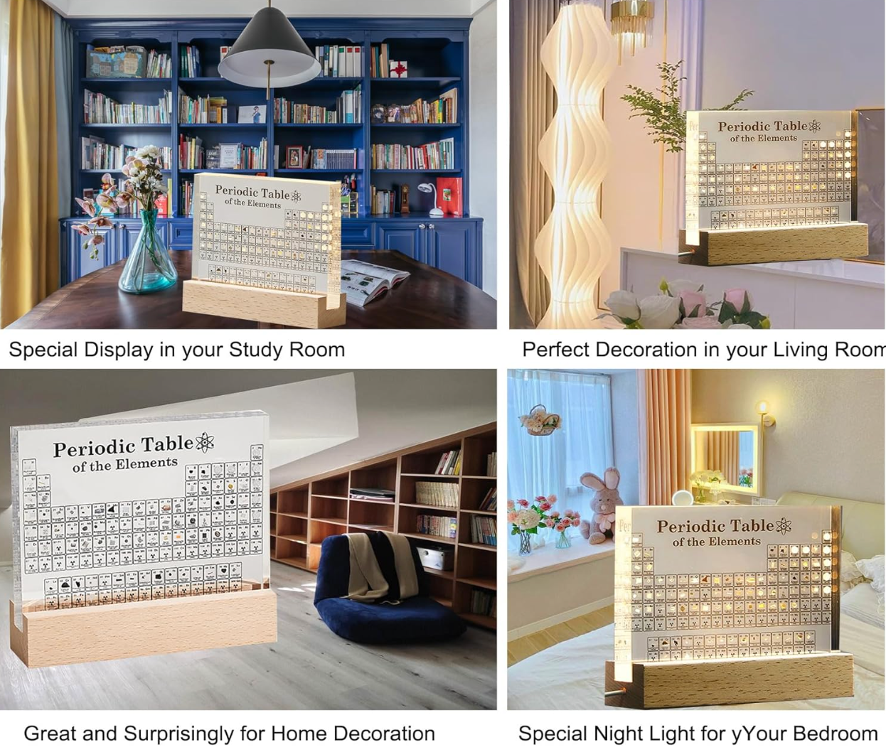 Ledsen™ PeriodicTable:  Glas Periodisk Tabel Elementer Med Lys