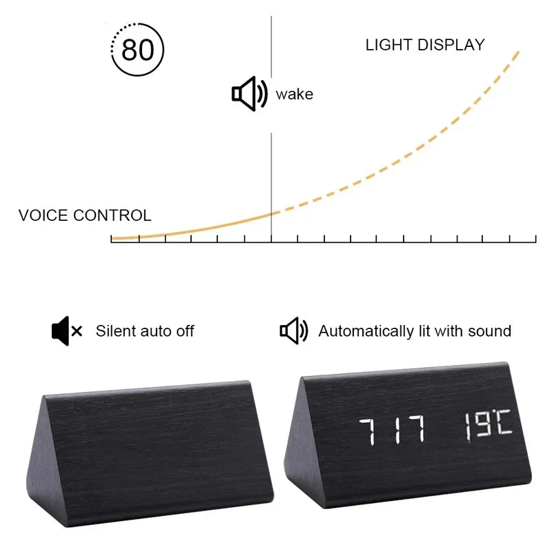 Timbello - Digital LED-Vækkeur Med Trælook