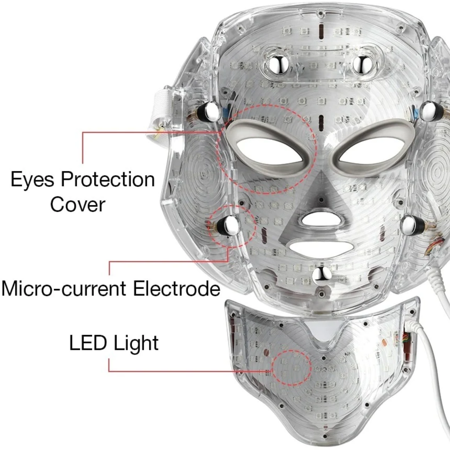 nordivo | LED-maske med 7 farver til lysbehandling af ansigt og hals – anti-aging