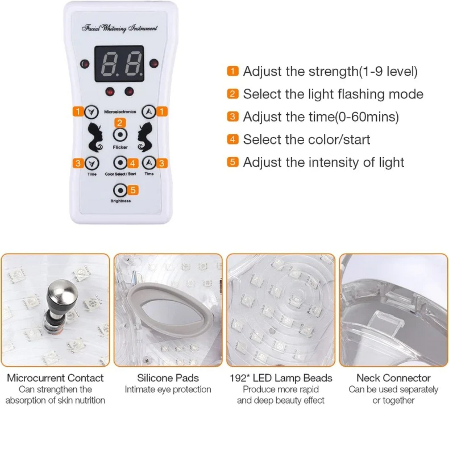 nordivo | LED-maske med 7 farver til lysbehandling af ansigt og hals – anti-aging