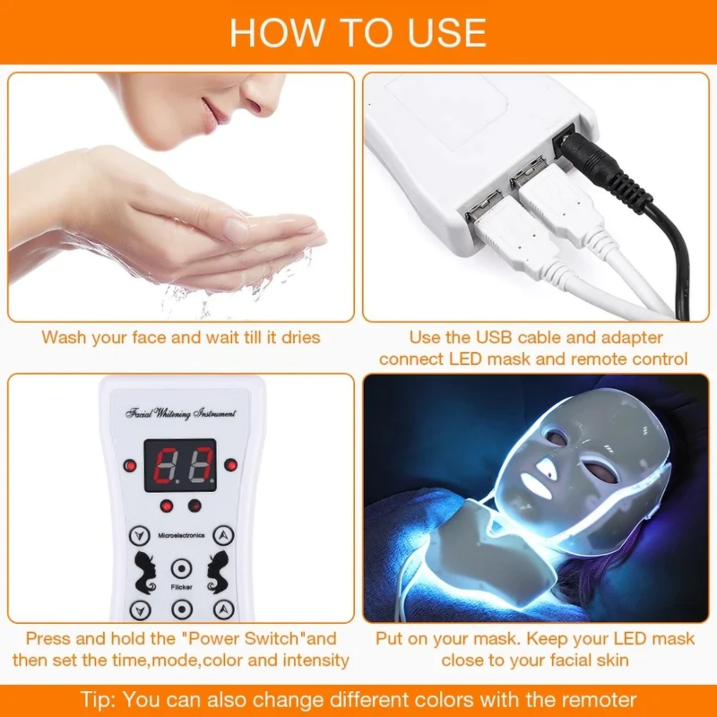 nordivo | LED-maske med 7 farver til lysbehandling af ansigt og hals – anti-aging