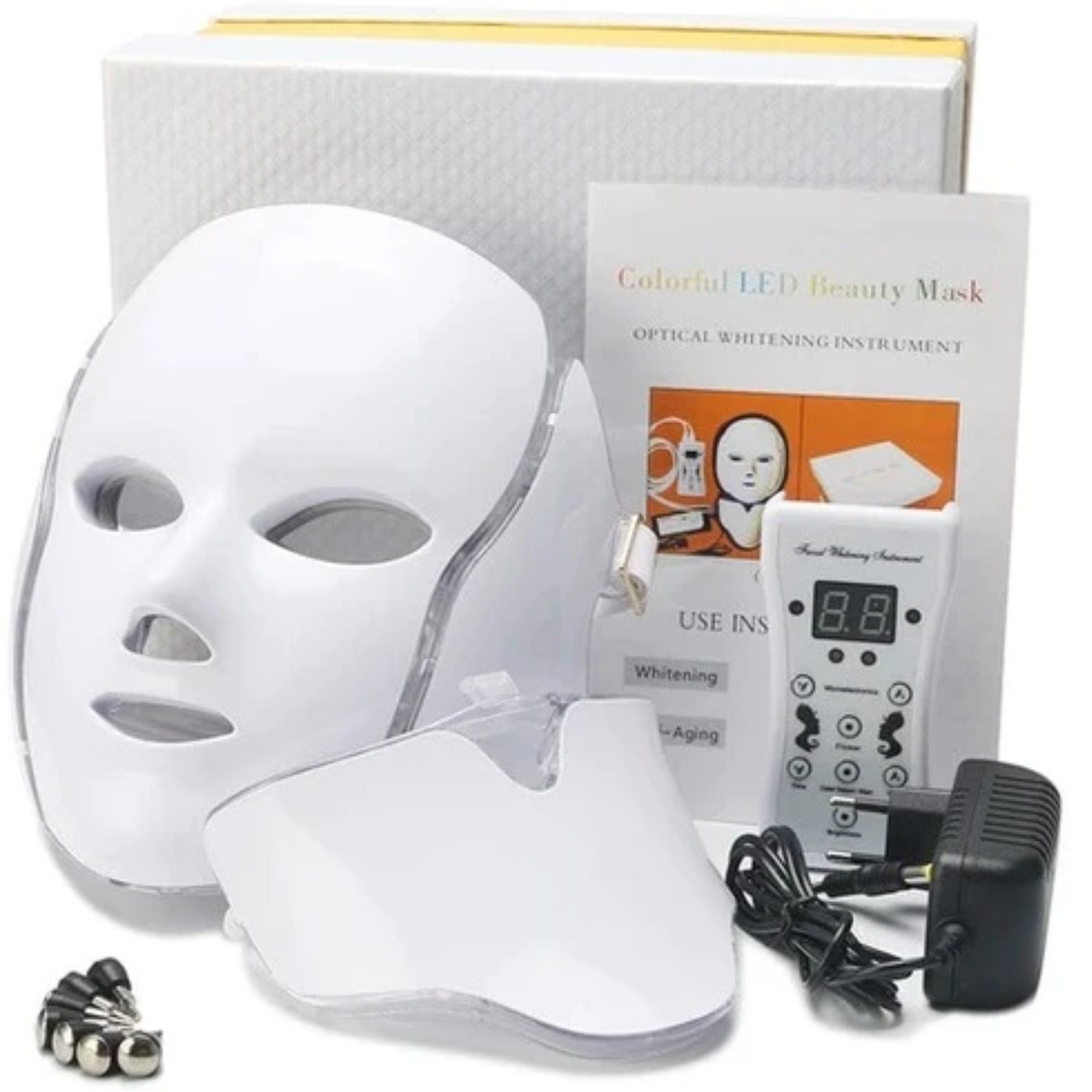 nordivo | LED-maske med 7 farver til lysbehandling af ansigt og hals – anti-aging