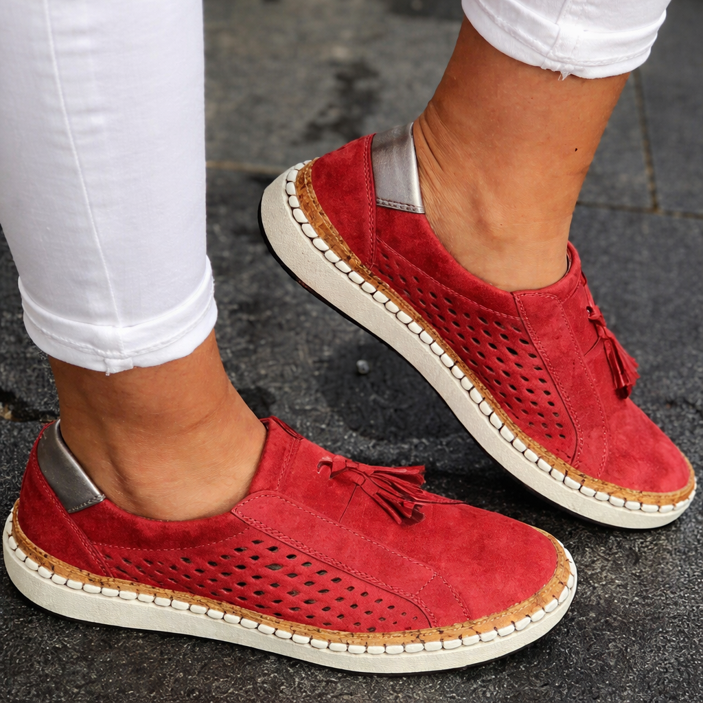 Dame slip-on gåsko med kvast og flad sål til hverdagsbrug