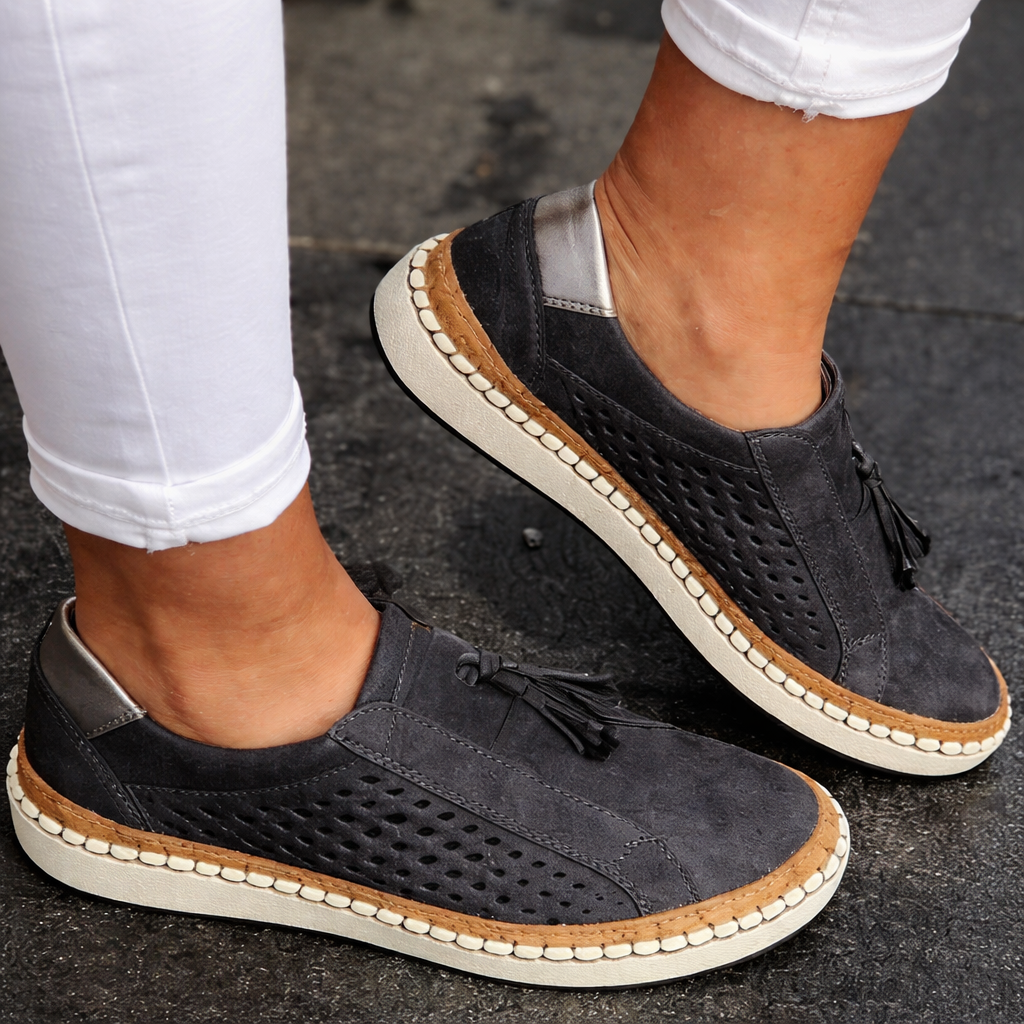 Dame slip-on gåsko med kvast og flad sål til hverdagsbrug