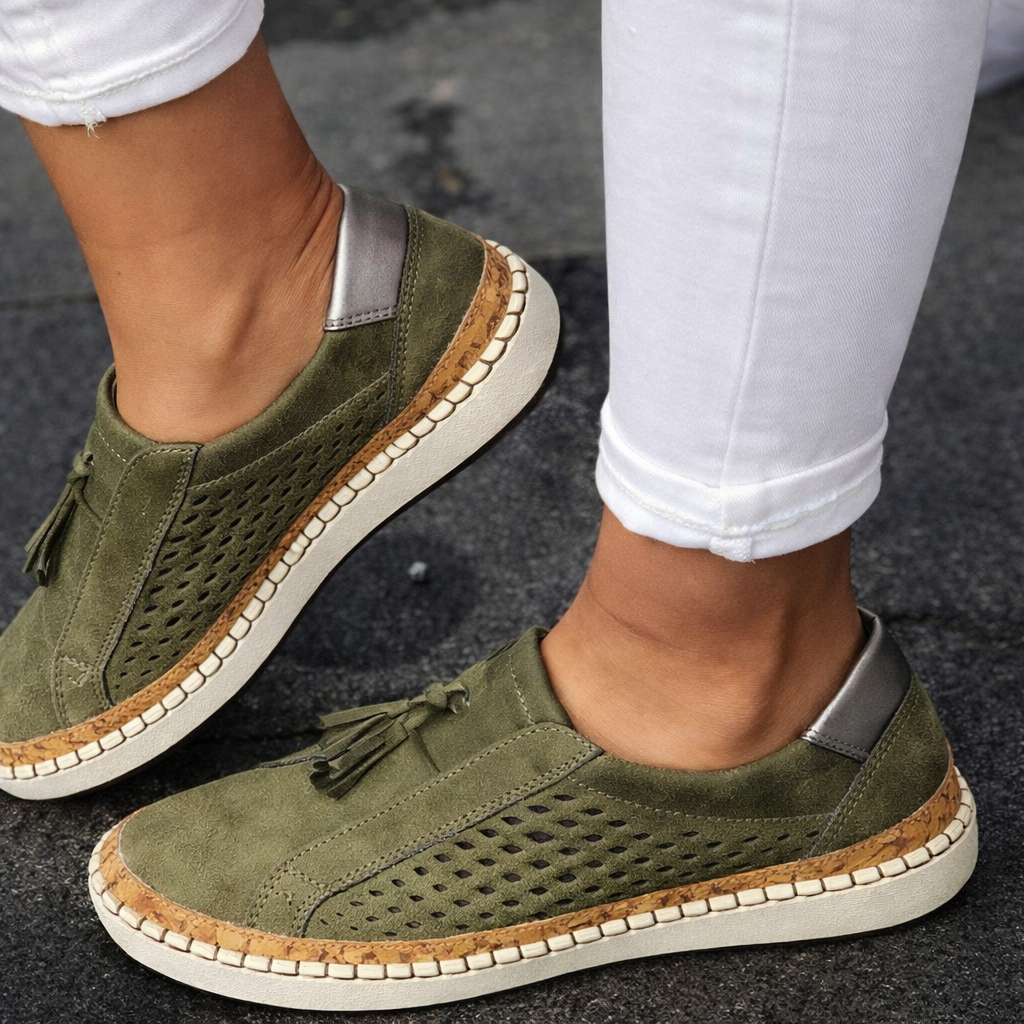 Dame slip-on gåsko med kvast og flad sål til hverdagsbrug
