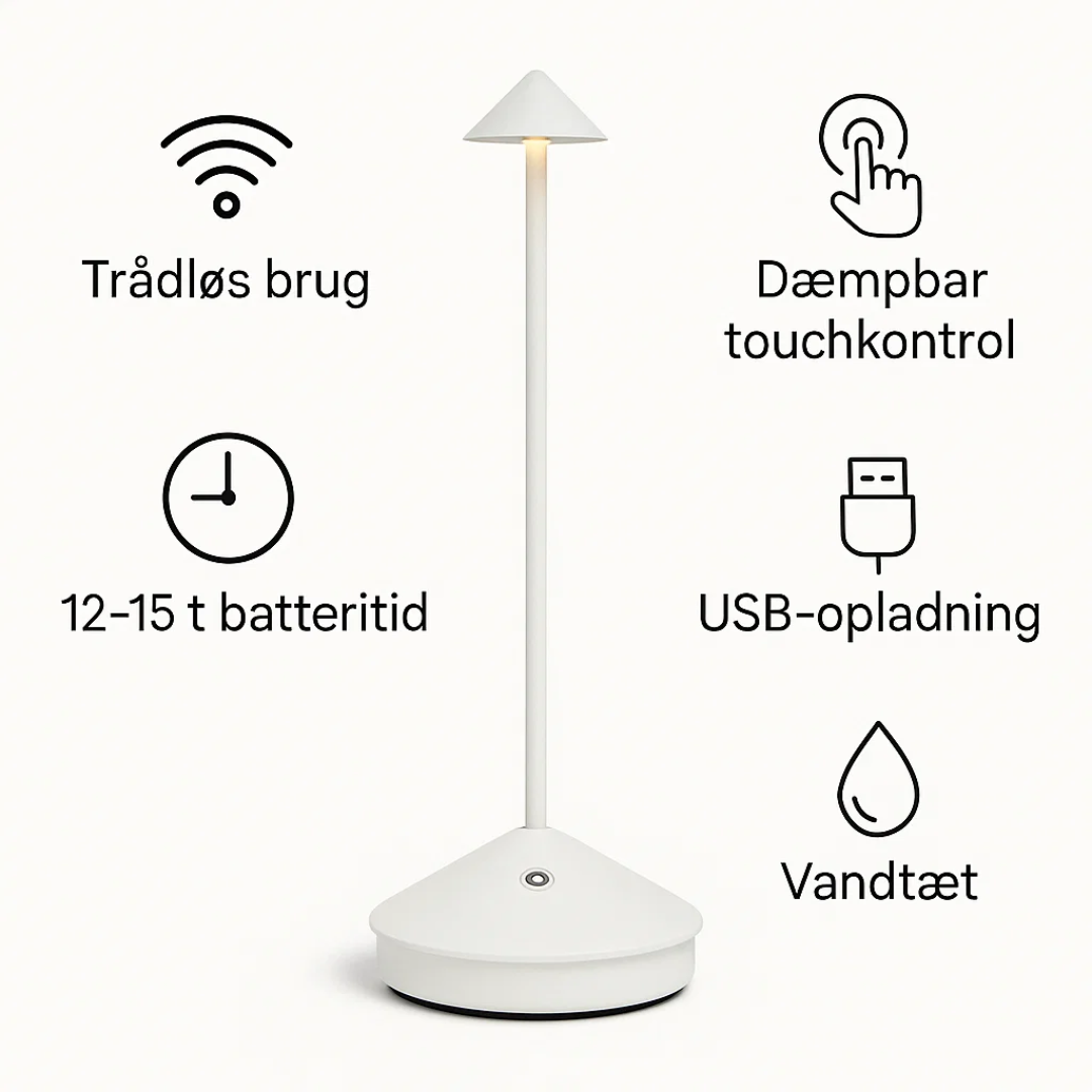 Trådløs Bordlampe Dæmpbart Lys & Vandtæt Design