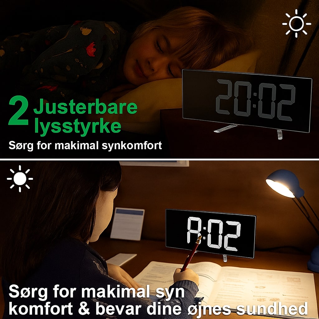 LED Digital Vækkeur med Buet Skærm og Automatisk Lys