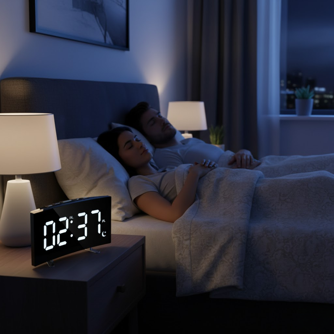 LED Digital Vækkeur med Buet Skærm og Automatisk Lys
