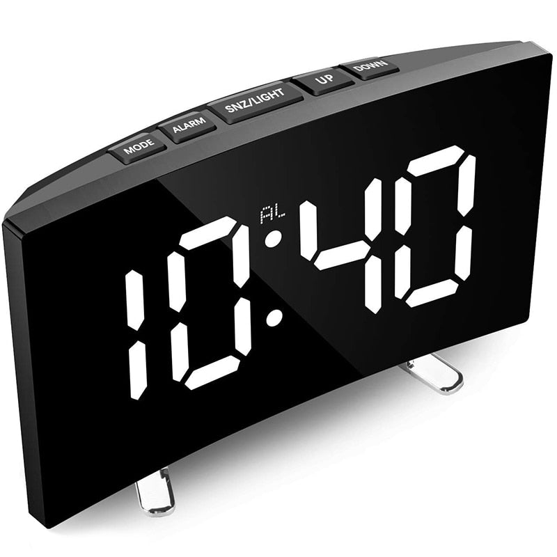 LED Digital Vækkeur med Buet Skærm og Automatisk Lys