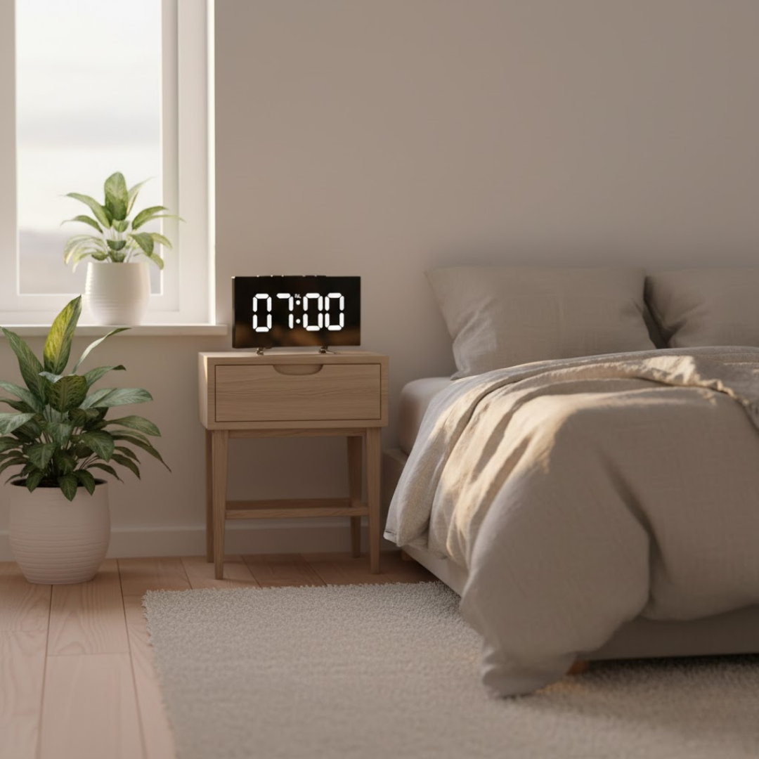 LED Digital Vækkeur med Buet Skærm og Automatisk Lys