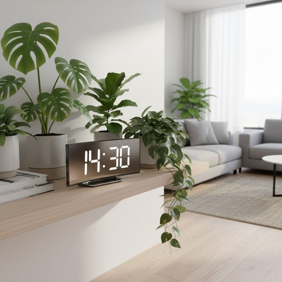 LED Digital Vækkeur med Buet Skærm og Automatisk Lys