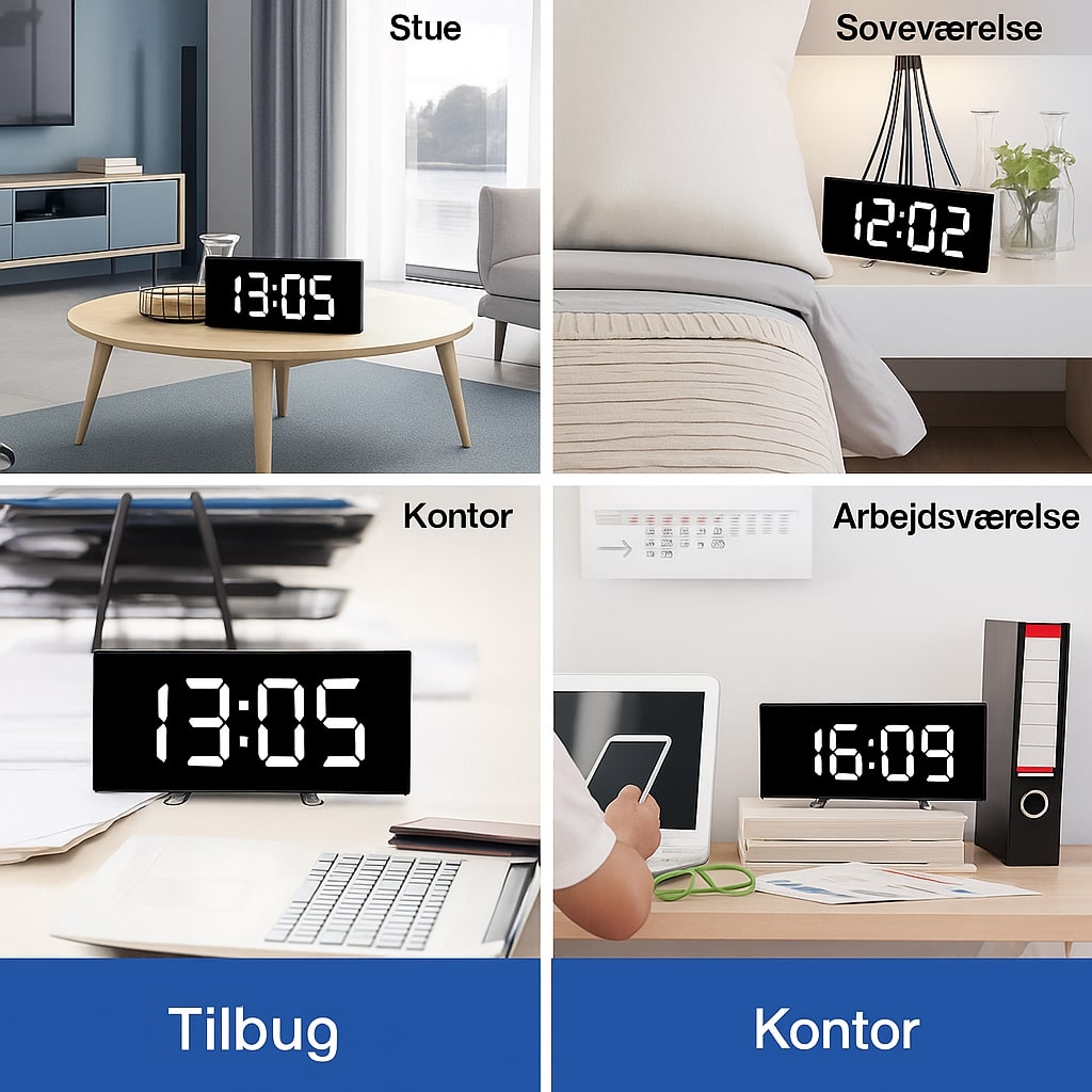 LED Digital Vækkeur med Buet Skærm og Automatisk Lys