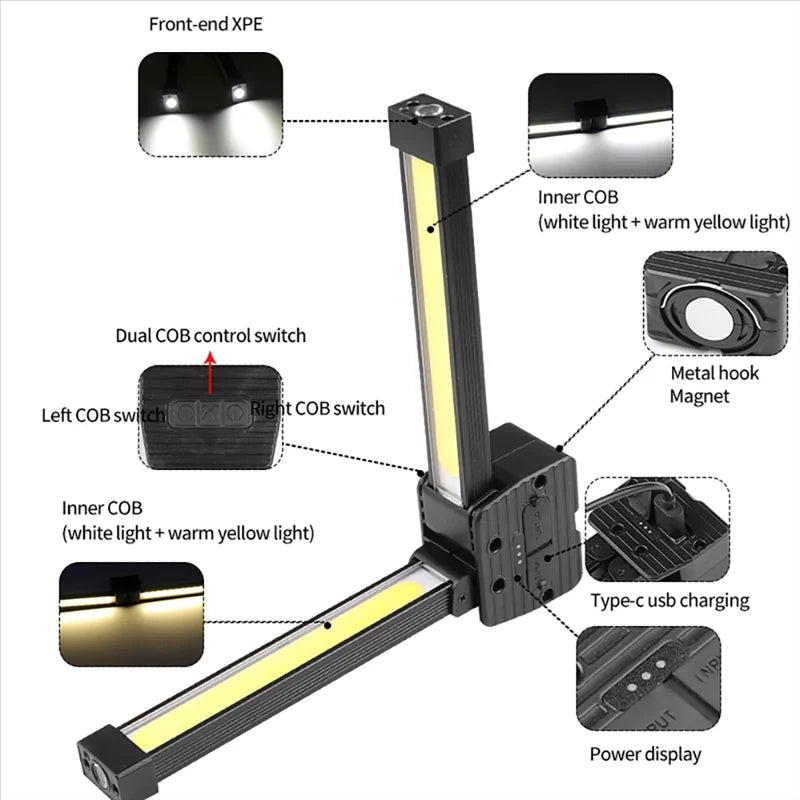 Sammenklappelig LED Arbejdslampe med Magnet & USB