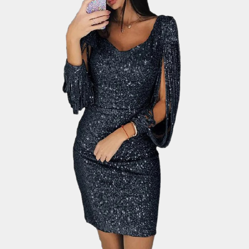 Glamourøs Pailletkjole med Elegante Ærmer