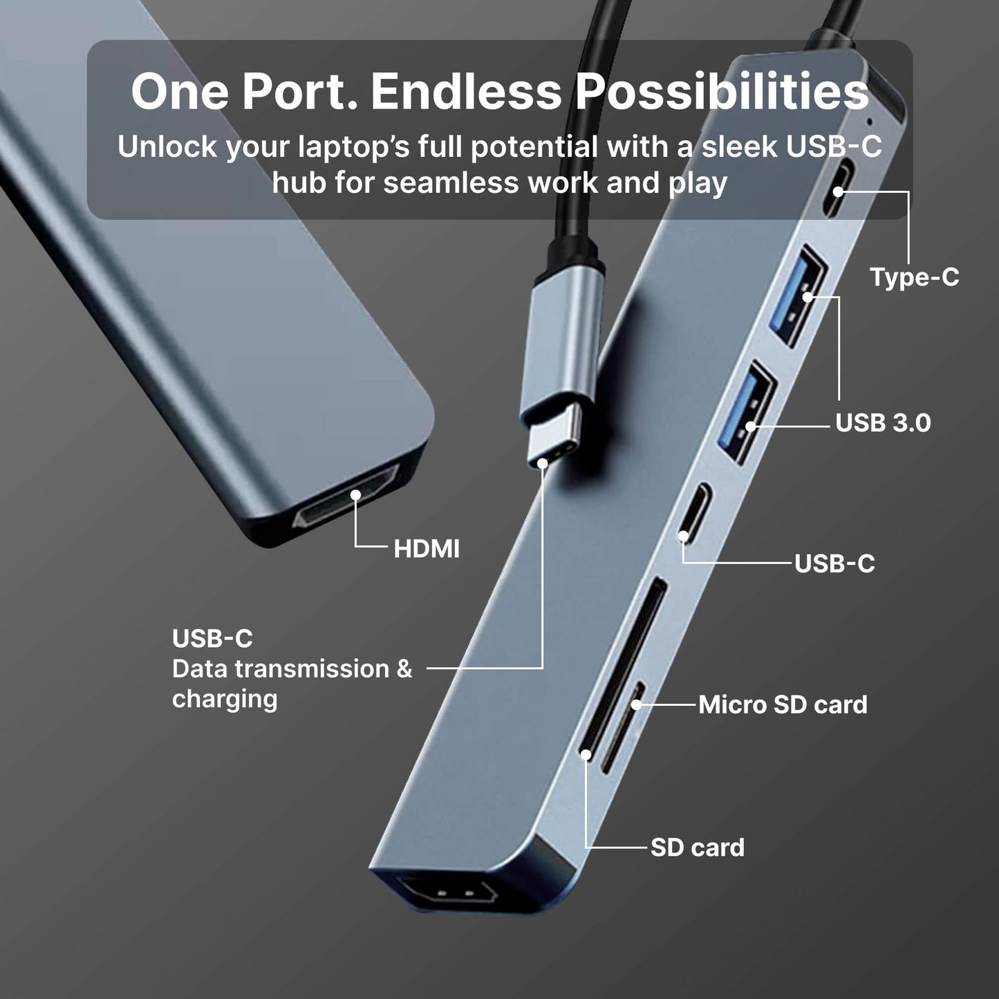 USB-C Hub – Hurtig Opladning & 4K Skærm