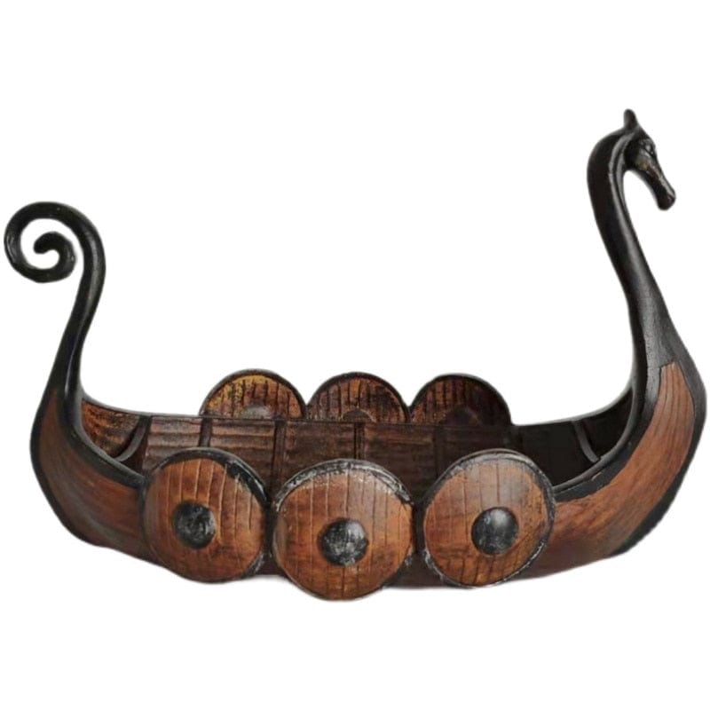 Skrivebordsornament i resin formet som vikingeskib