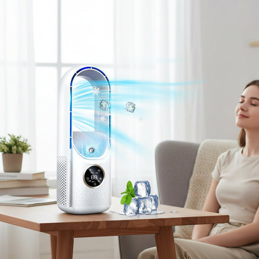 Transportabel aircondition med fordampningskøling og bladløs ventilator