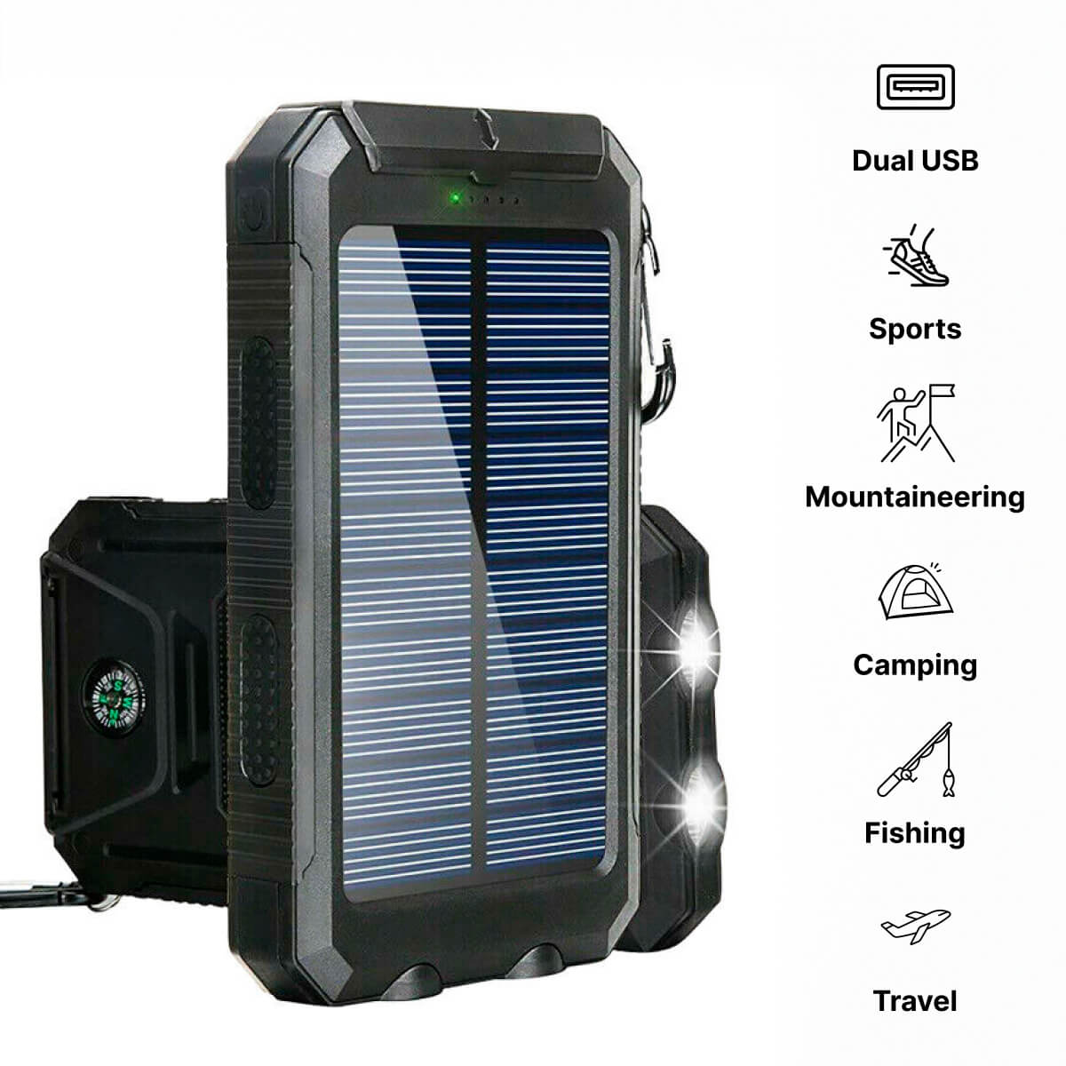 Solenergi-Powerbank med 20,000mAh & Dual-USB