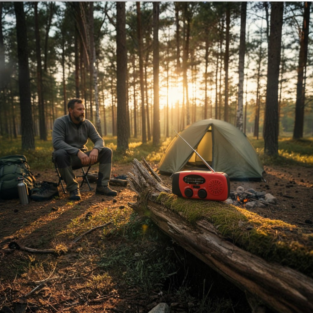 Nødradio med håndsving og solpanel