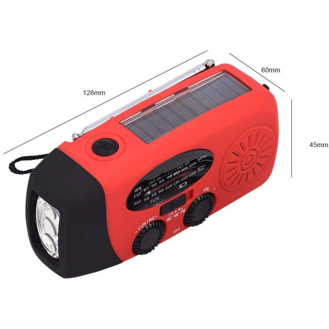 Nødradio med håndsving og solpanel