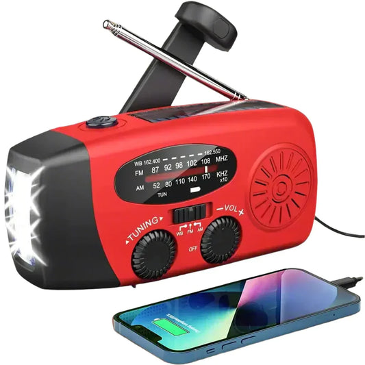 Nødradio med håndsving og solpanel