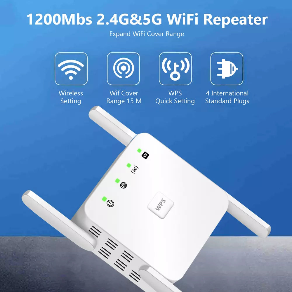5G WiFi Repeater med 1200Mbps & 4 Antenner