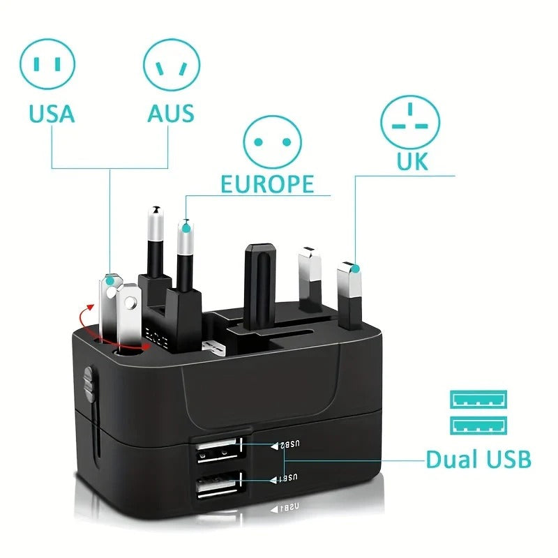 Global rejseadapter med duale USB-opladningsporte