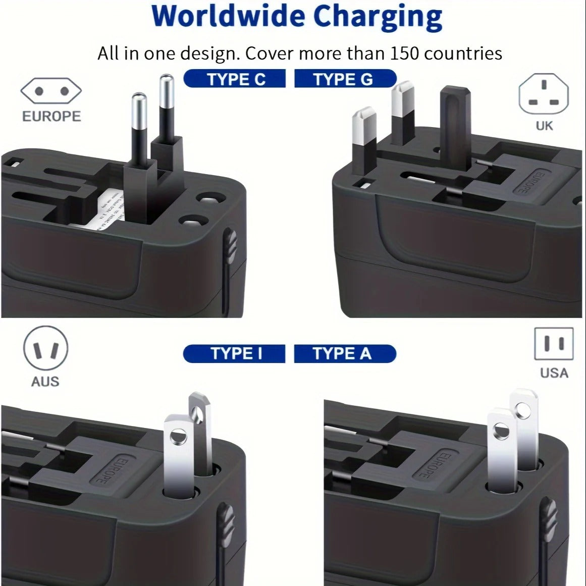 Global rejseadapter med duale USB-opladningsporte