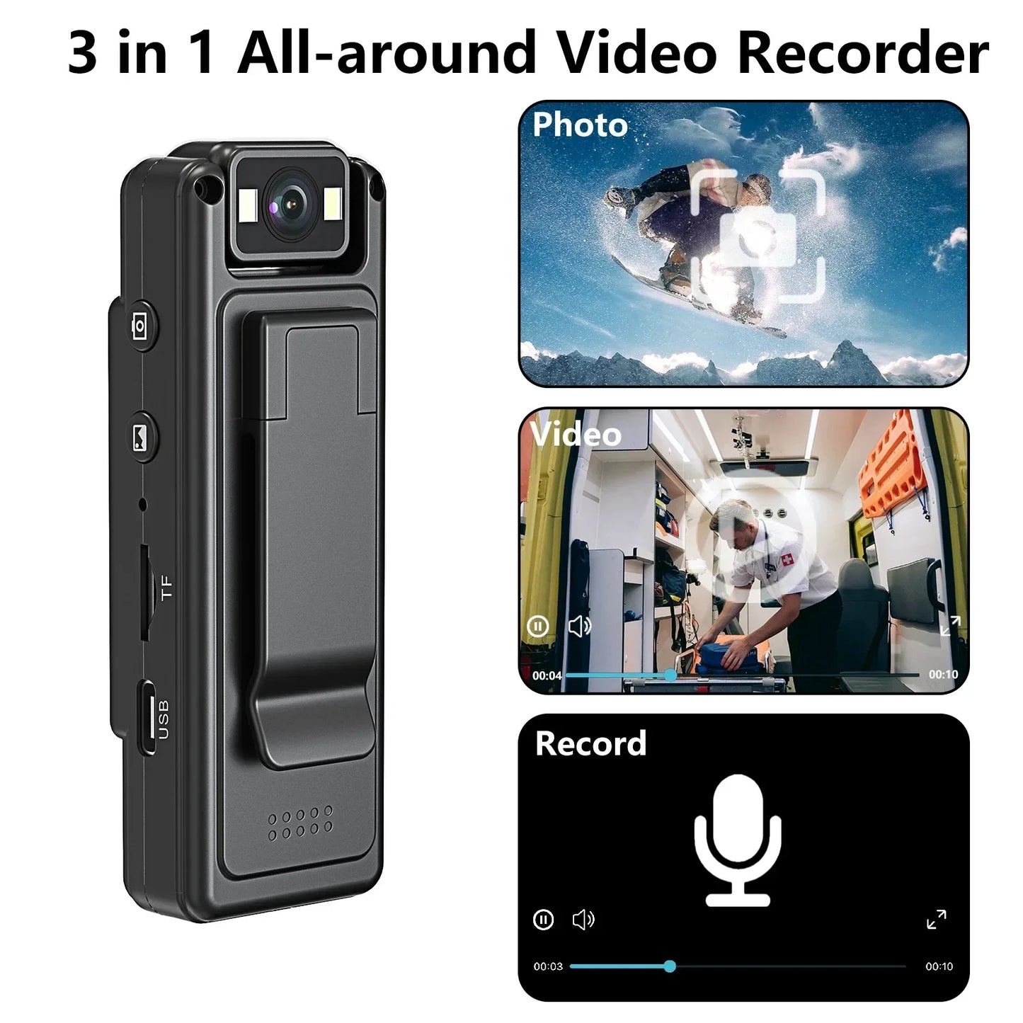Kompakt Bodycam med Loop-optagelse & Skærm